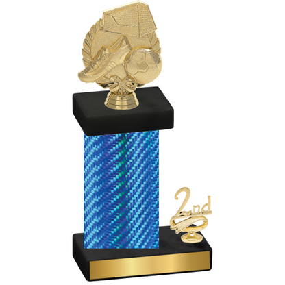 Accented Single Blue Carbon Fiber Second Place Soccer Trophy