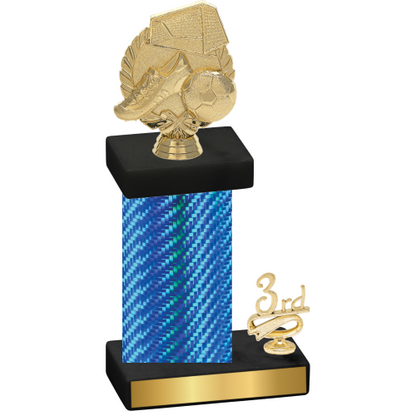 Accented Single Blue Carbon Fiber Third Place Soccer Trophy