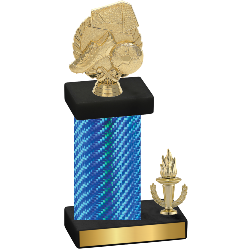 Accented Single Blue Carbon Fiber Victory Soccer Trophy