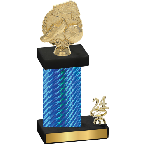 Accented Single Blue Carbon Fiber Year Soccer Trophy