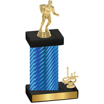 Accented Single Blue Carbon Fiber First Place Rugby Trophy