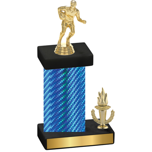 Accented Single Blue Carbon Fiber Victory Rugby Trophy