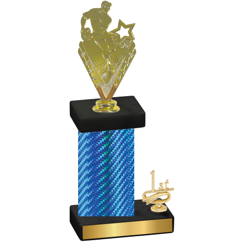 Accented Single Blue Carbon Fiber First Place Rugby Trophy