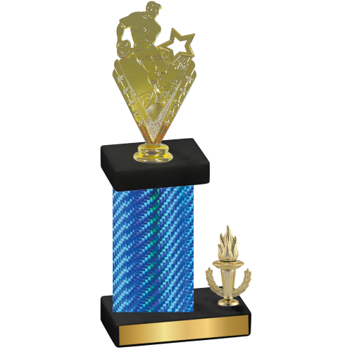 Accented Single Blue Carbon Fiber Victory Rugby Trophy