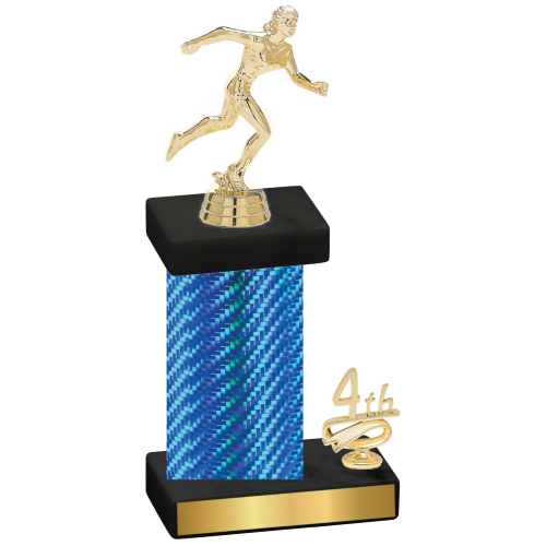 Accented Single Blue Carbon Fiber Fourth Place Running Trophy