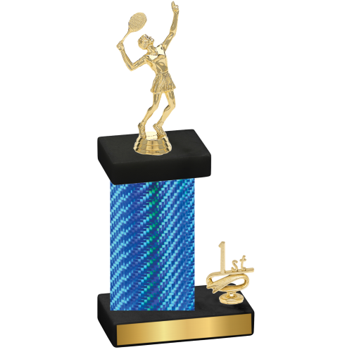 Accented Single Blue Carbon Fiber First Place Tennis Trophy