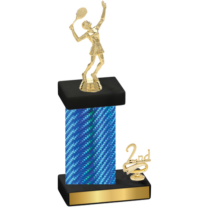 Accented Single Blue Carbon Fiber Second Place Tennis Trophy