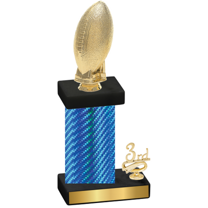 Accented Single Blue Carbon Fiber Third Place Football Trophy
