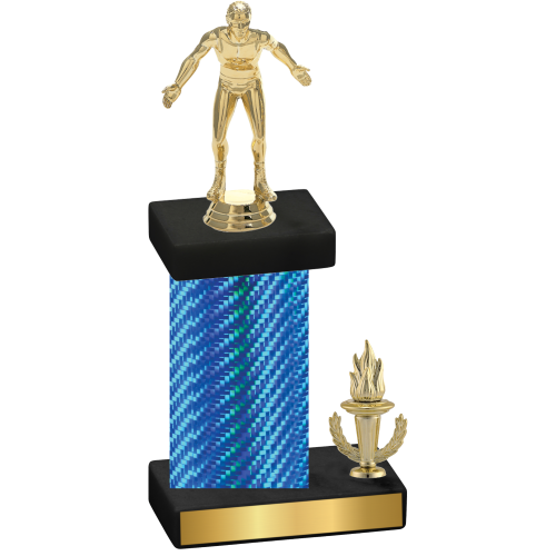 Accented Single Blue Carbon Fiber Victory Wrestling Trophy