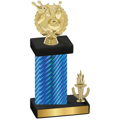 Accented Single Blue Carbon Fiber Victory Bowling Trophy