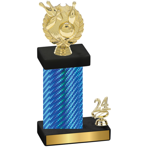 Accented Single Blue Carbon Fiber Year Bowling Trophy