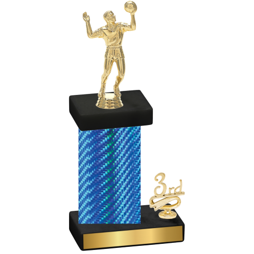 Accented Single Blue Carbon Fiber Third Place Volleyball Trophy