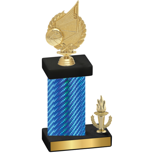 Accented Single Blue Carbon Fiber Victory Volleyball Trophy