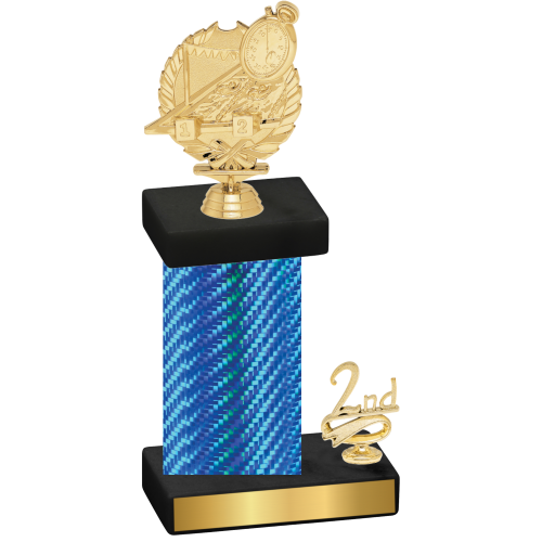 Accented Single Blue Carbon Fiber Second Place Swimming Trophy