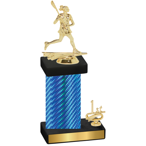 Accented Single Blue Carbon Fiber First Place Lacrosse Trophy