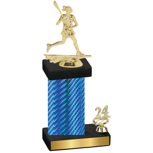 Accented Single Blue Carbon Fiber Year Lacrosse Trophy