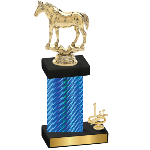 Accented Single Blue Carbon Fiber First Place Horses Trophy
