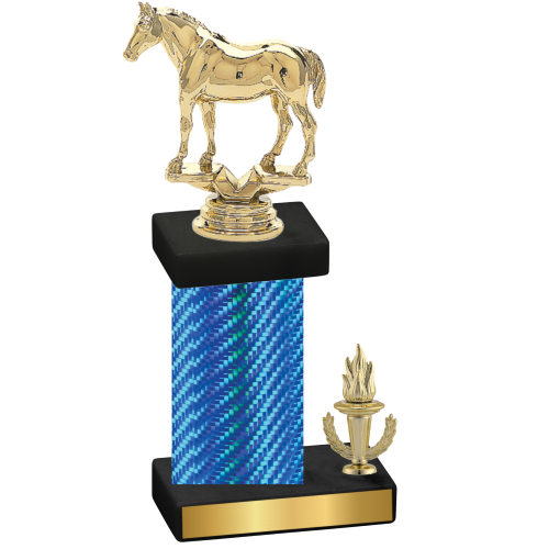 Accented Single Blue Carbon Fiber Victory Horses Trophy