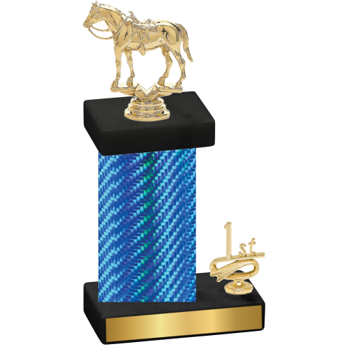 Accented Single Blue Carbon Fiber First Place Horses Trophy