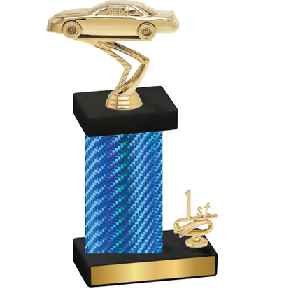 Accented Single Blue Carbon Fiber First Place Cars Trophy