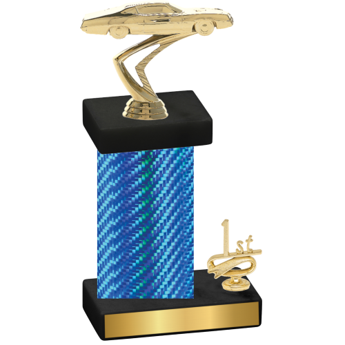 Accented Single Blue Carbon Fiber First Place Cars Trophy