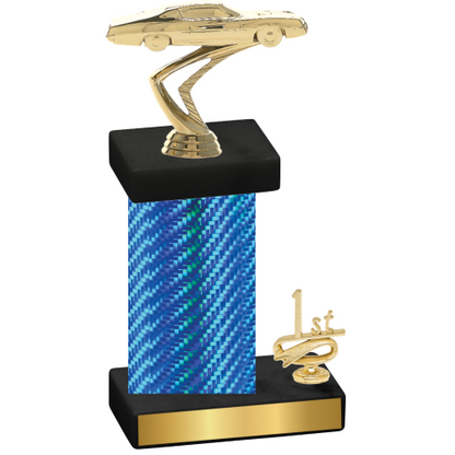 Accented Single Blue Carbon Fiber First Place Cars Trophy