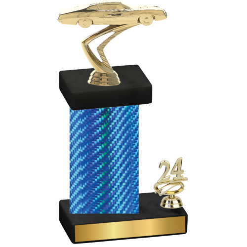 Accented Single Blue Carbon Fiber Year Cars Trophy