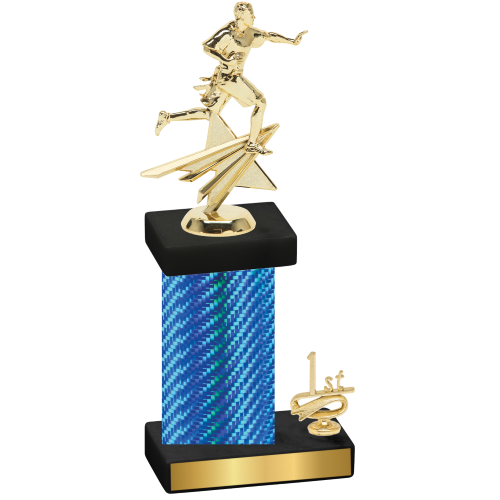 Accented Single Blue Carbon Fiber First Place Flag Football Trophy