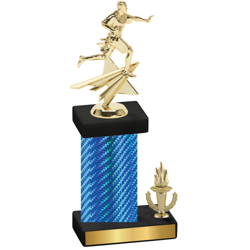 Accented Single Blue Carbon Fiber Victory Flag Football Trophy