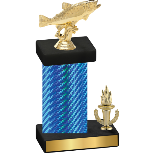 Accented Single Blue Carbon Fiber Victory Fishing Trophy