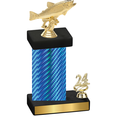 Accented Single Blue Carbon Fiber Year Fishing Trophy