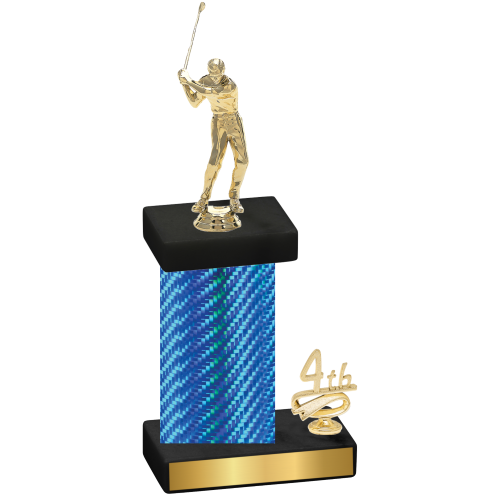 Accented Single Blue Carbon Fiber Fourth Place Golf Trophy