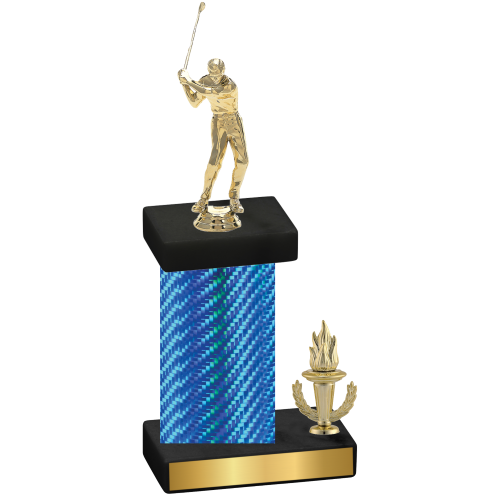 Accented Single Blue Carbon Fiber Victory Golf Trophy