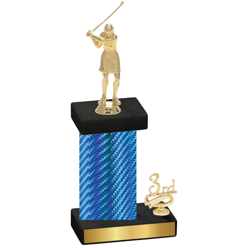 Accented Single Blue Carbon Fiber Third Place Golf Trophy