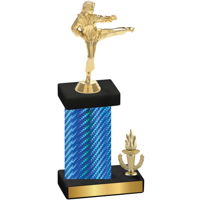 Accented Single Blue Carbon Fiber Victory Karate Trophy