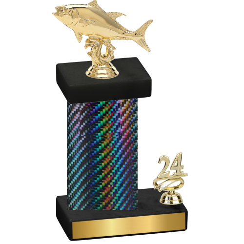 Accented Single Black Carbon Fiber Year Fishing Trophy