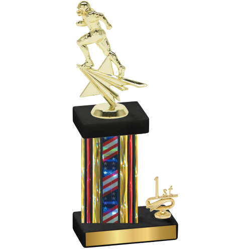 Accented Single Flag USA First Place Football Trophy