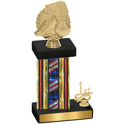 Accented Single Flag USA First Place Soccer Trophy