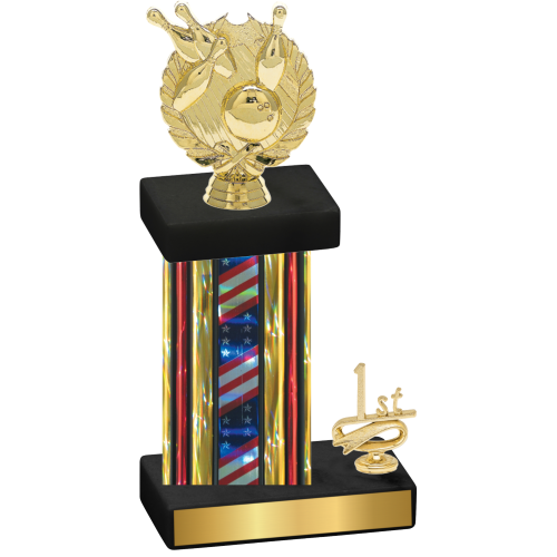 Accented Single Flag USA First Place Bowling Trophy