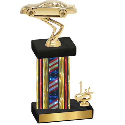 Accented Single Flag USA First Place Cars Trophy