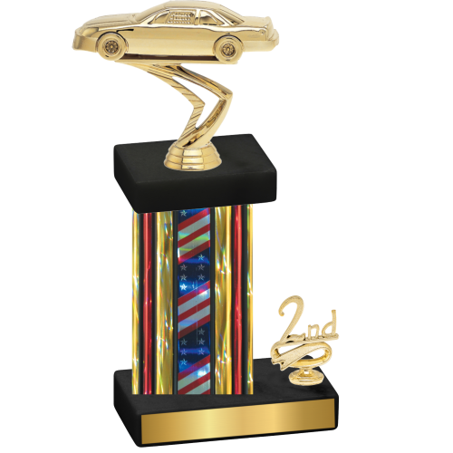 Accented Single Flag USA Second Place Cars Trophy