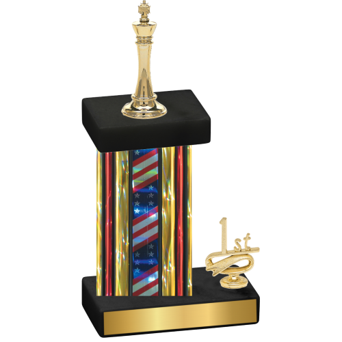 Accented Single Flag USA First Place Chess Trophy