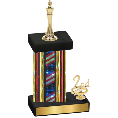 Accented Single Flag USA Second Place Chess Trophy