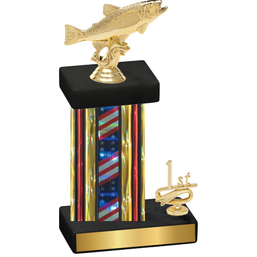 Accented Single Flag USA First Place Fishing Trophy