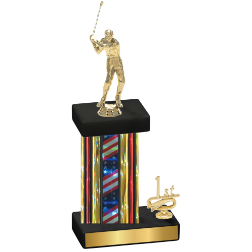 Accented Single Flag USA First Place Golf Trophy