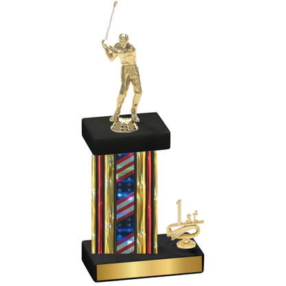 Accented Single Flag USA First Place Golf Trophy