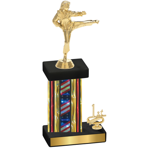 Accented Single Flag USA First Place Karate Trophy