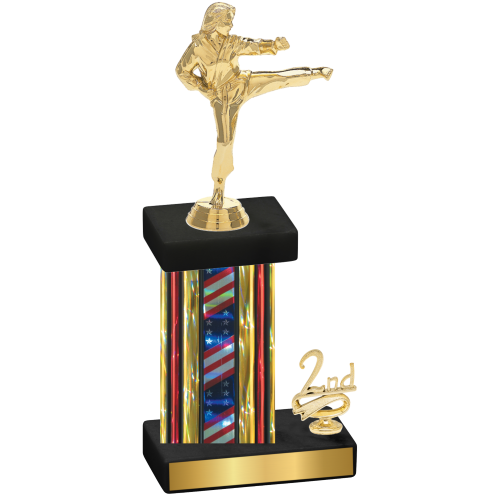 Accented Single Flag USA Second Place Karate Trophy