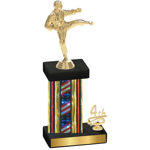 Accented Single Flag USA Fourth Place Karate Trophy