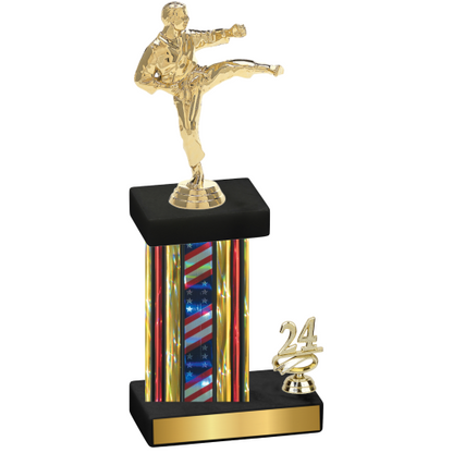 Accented Single Flag USA Year Karate Trophy